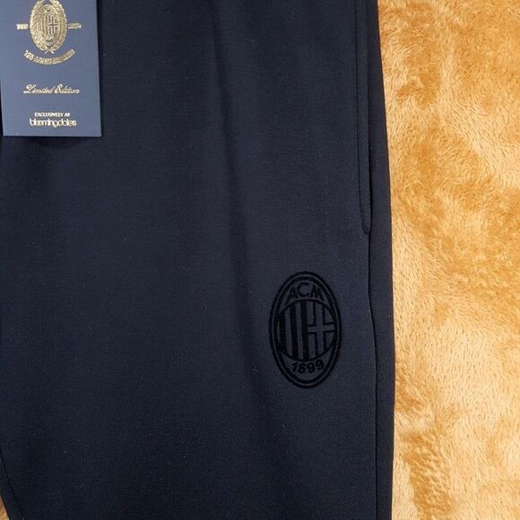 AC MILAN Sweatpants Mens Medium Black Fleece Jogger Back Pocket Logo $125 - Picture 3 of 11
